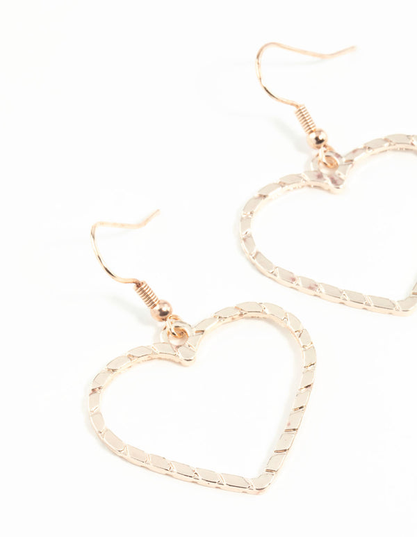 Rose Gold Rope Look Heart Drop Earring