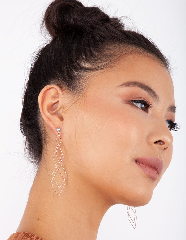 Rose Gold Fine Diamond Diamante Cut Earrings
