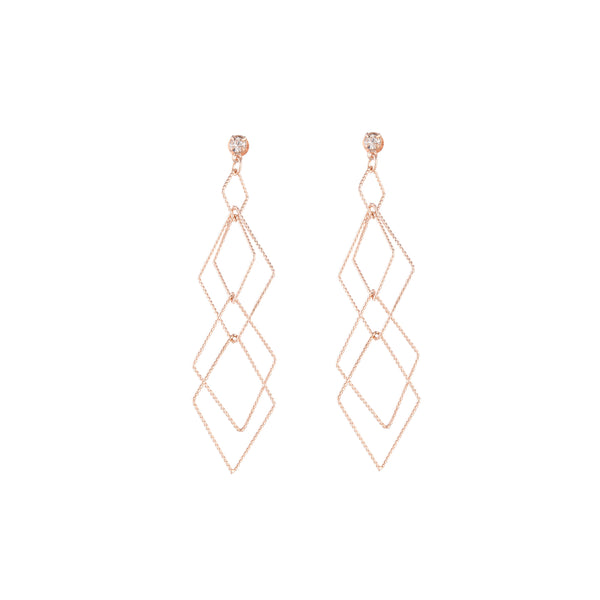 Rose Gold Fine Diamond Diamante Cut Earrings
