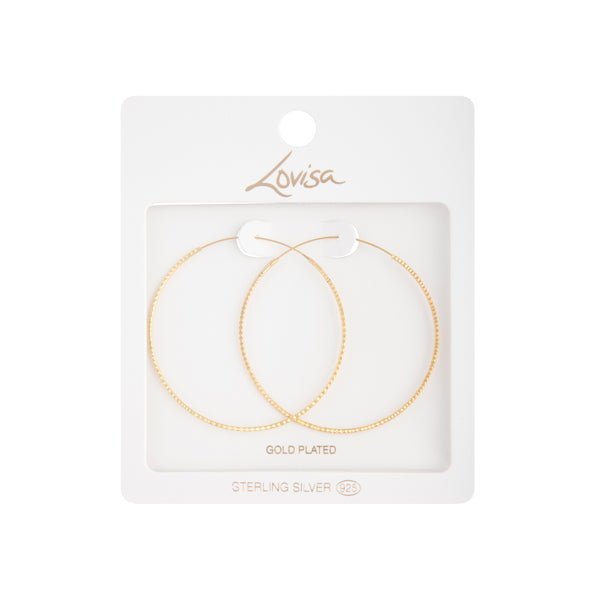 Gold Plated Sterling Silver Diamond Cut Hoop Earrings