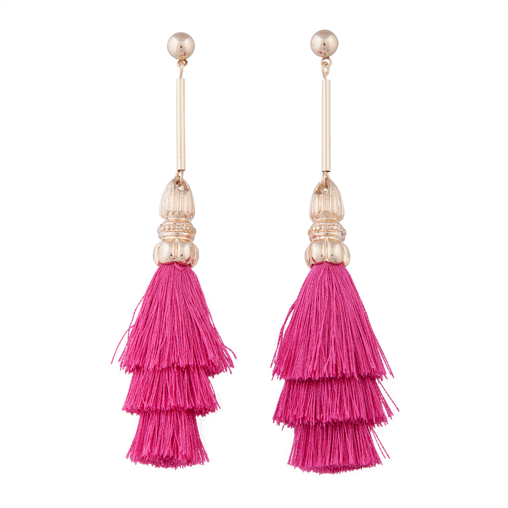 Fuchsia Rah Rah Tassel Drop Earrings