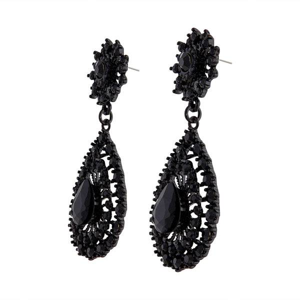 Black Vintage Stone Set Teardrop Earrings