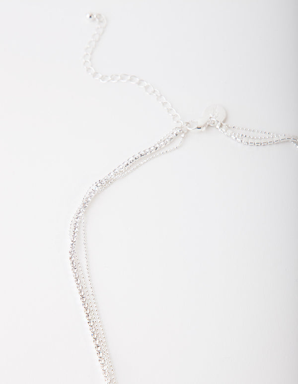 Silver Layered Diamante Chain Necklace