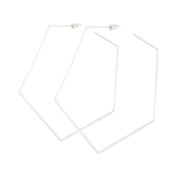 Silver Large Hexagon Hoop Earrings