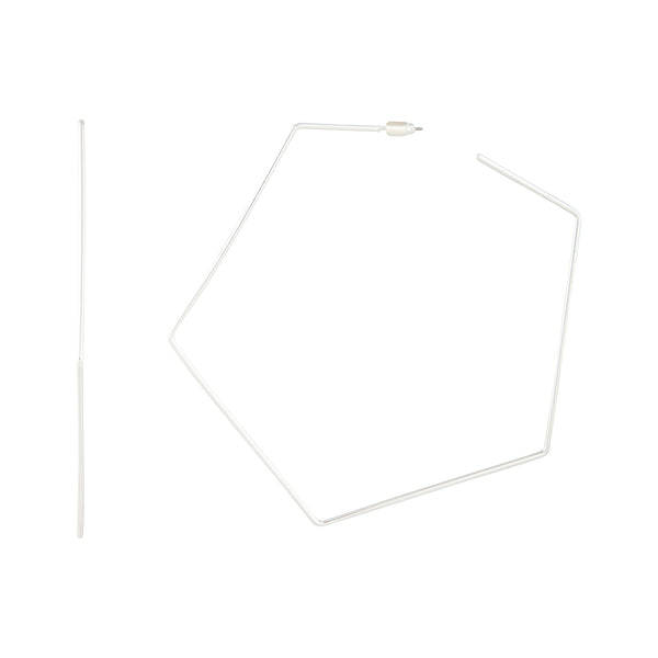 Silver Large Hexagon Hoop Earrings
