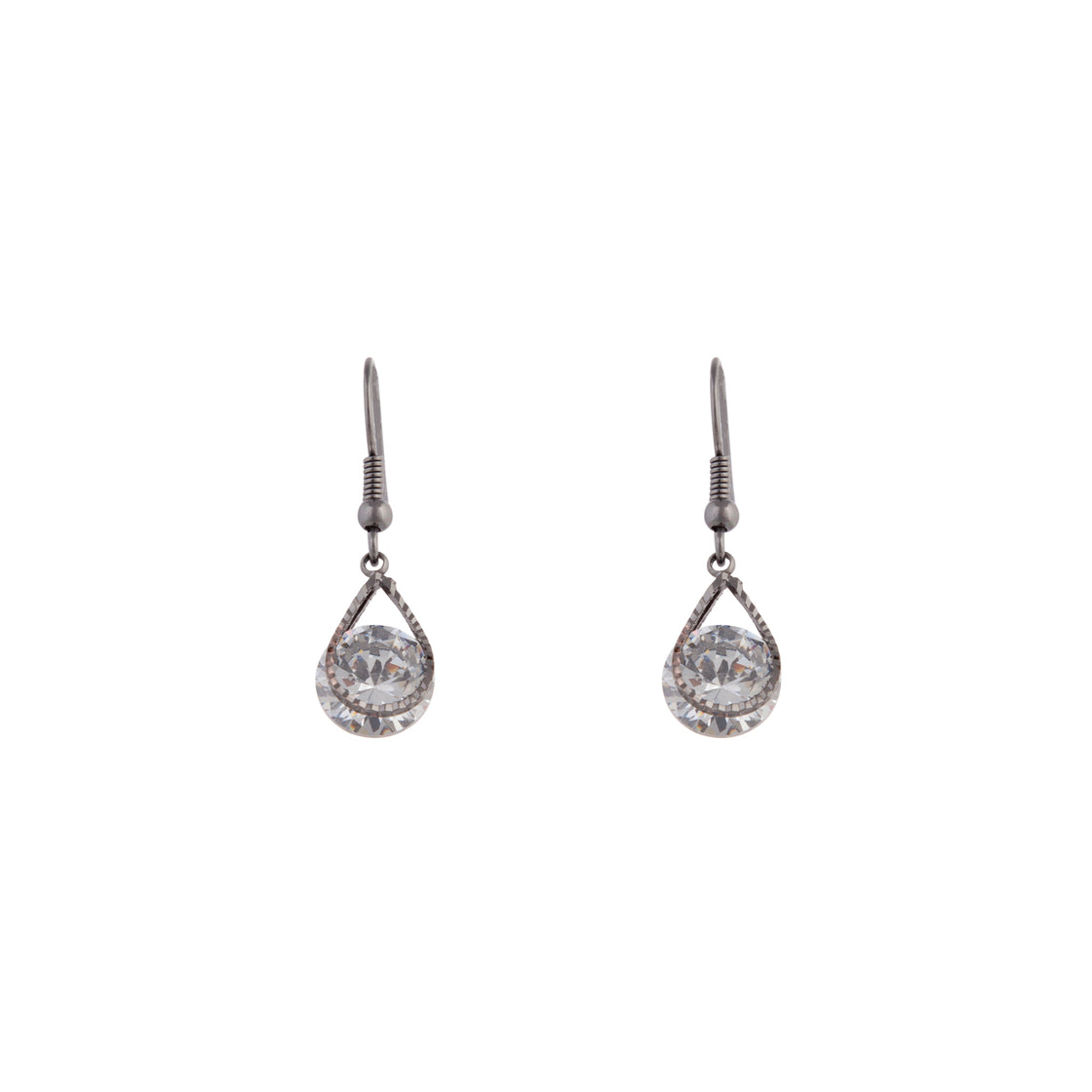 Gunmetal Cubic Zirconia Teardrop Earrings