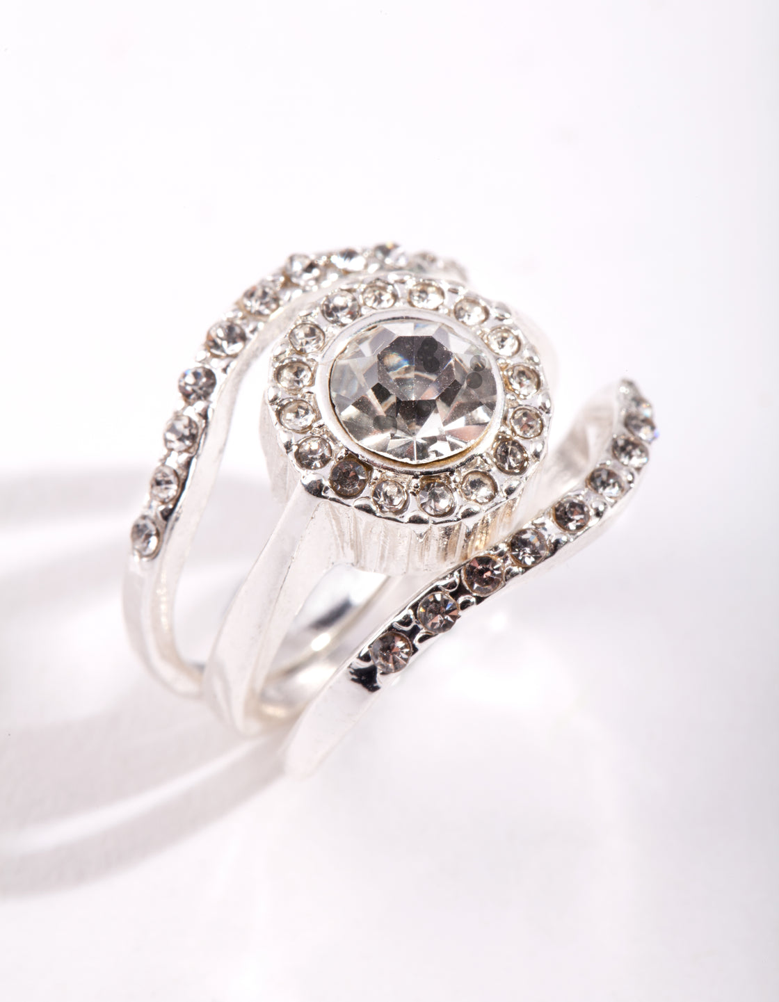 Silver Round Diamante Ring Stack