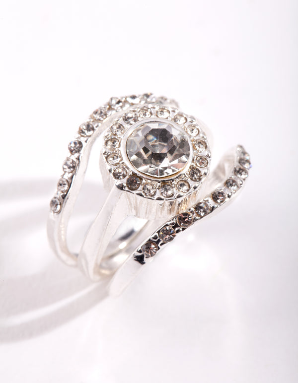 Silver Round Diamante Ring Stack