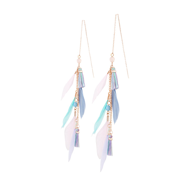 Rose Gold Feather & Tassel Thread Earrings