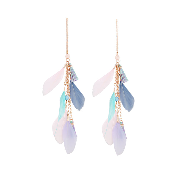 Rose Gold Feather & Tassel Thread Earrings
