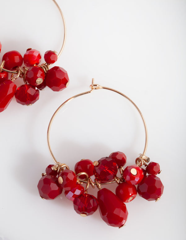 Red Gold Facet Bead Charm Hoop