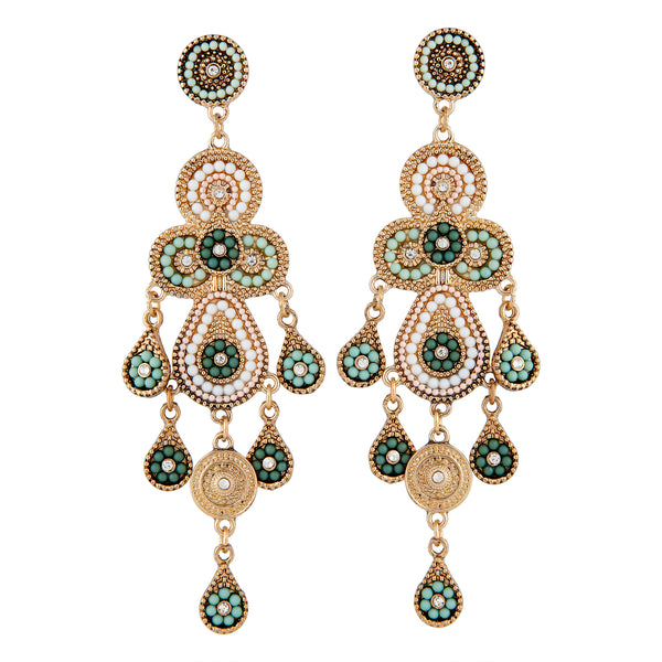 Mint & White Seed bead Drop Earrings