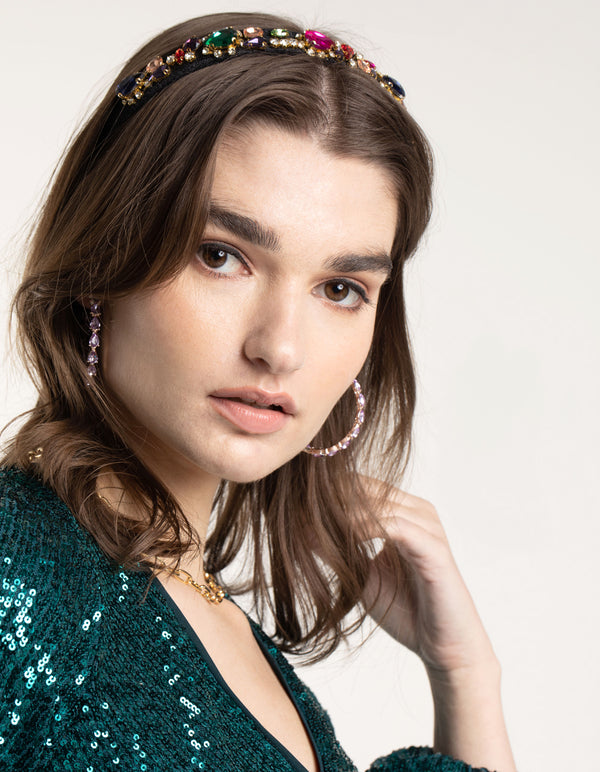 Fuzzy Multi-Coloured Jewel Headband