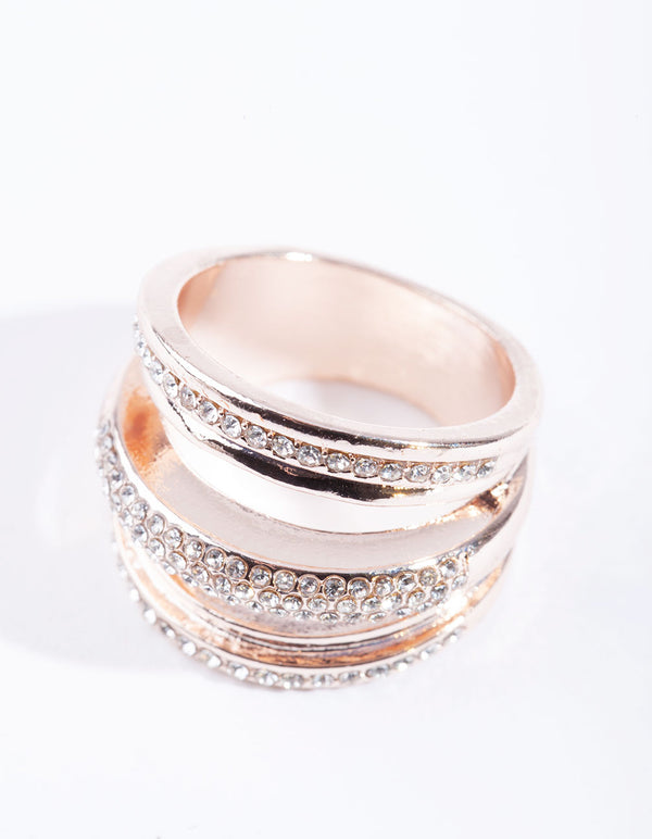 Rose Gold Triple Row Diamante Ring