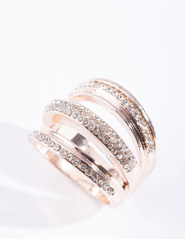 Rose Gold Triple Row Diamante Ring