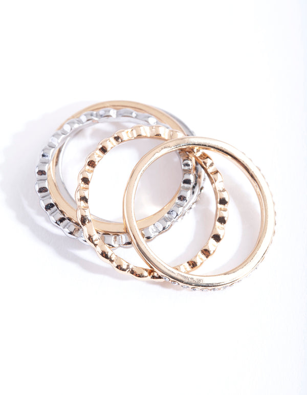 Mixed Metal Fine Diamante Ring 5-Pack