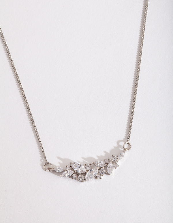 Silver Crystal Navette Cluster Necklace