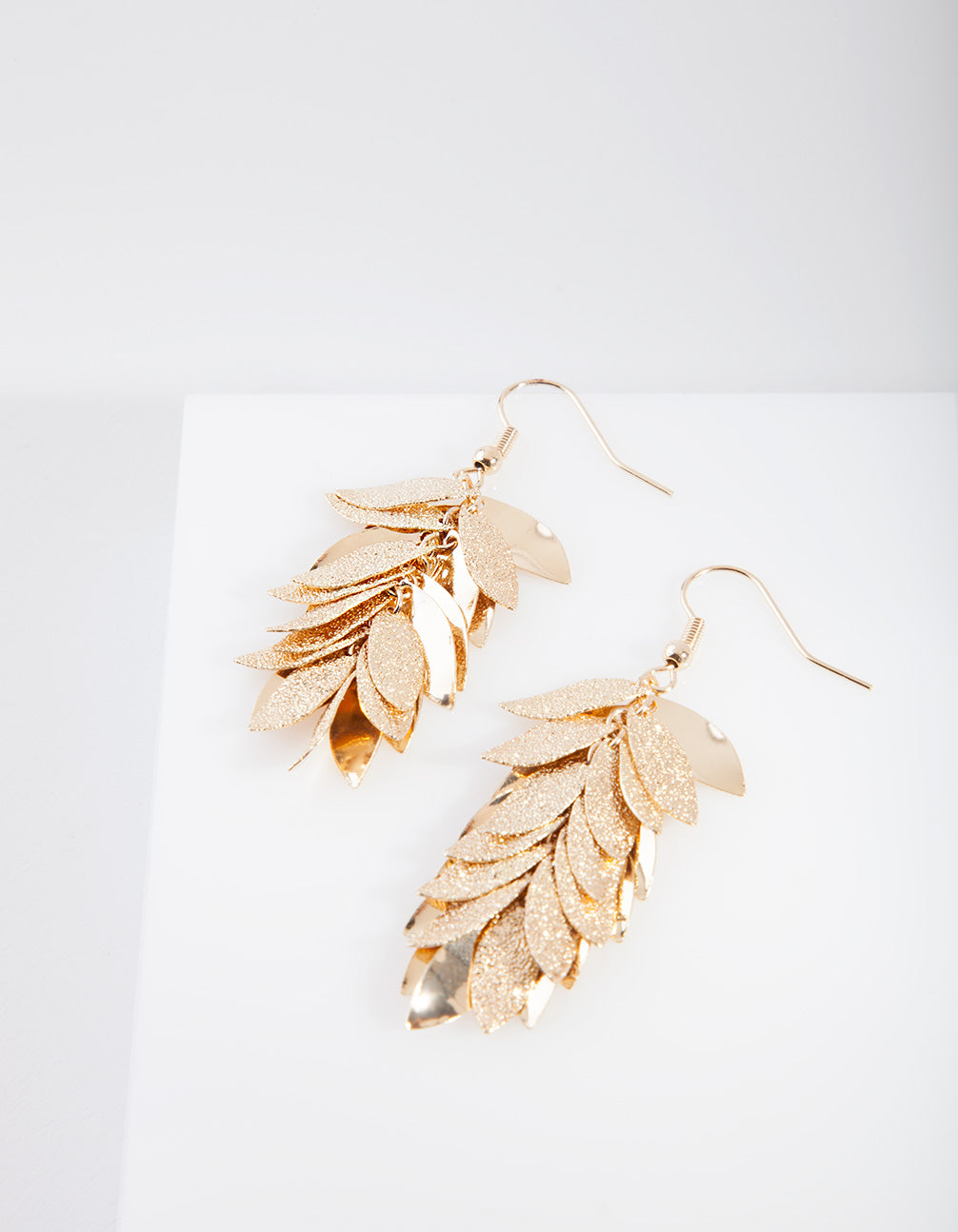 Gold Cluster Leaf Drop Earrings