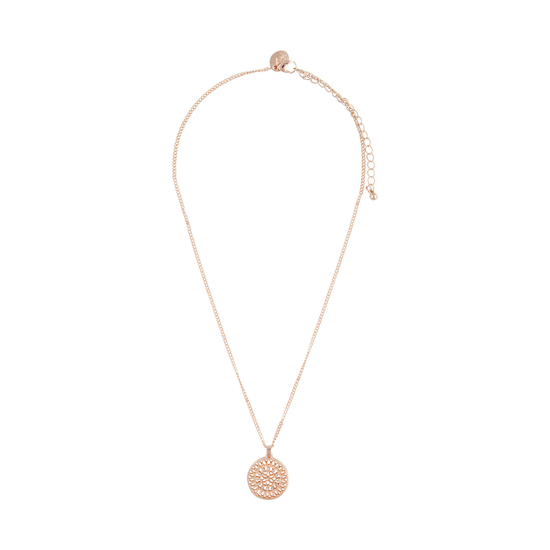 Rose Gold Diamante Disc Filigree Necklace