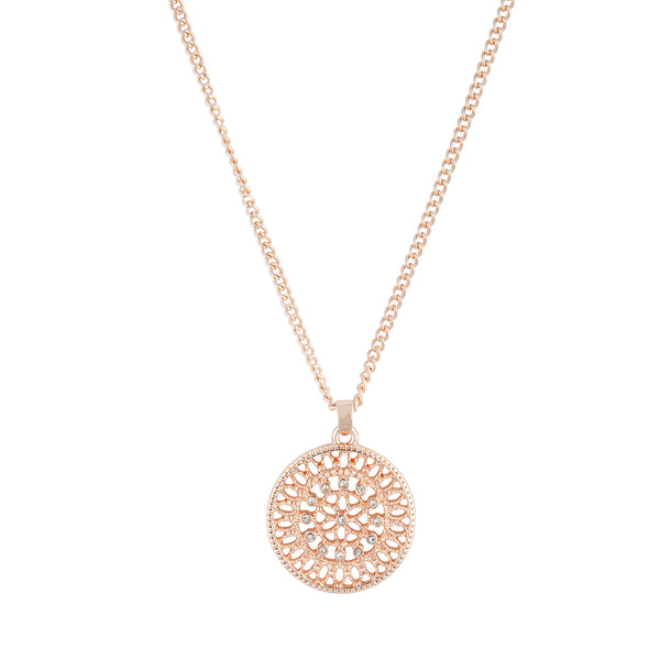 Rose Gold Diamante Disc Filigree Necklace