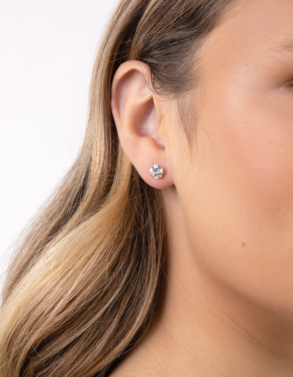 Gold Plated Sterling Silver 1 Carat Cubic Zirconia Stud Earrings