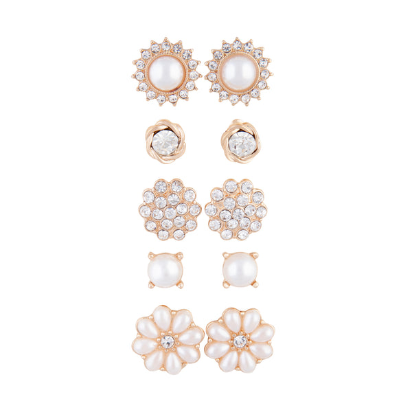 Gold Pearl Flower 5-Pack Clip On Earring
