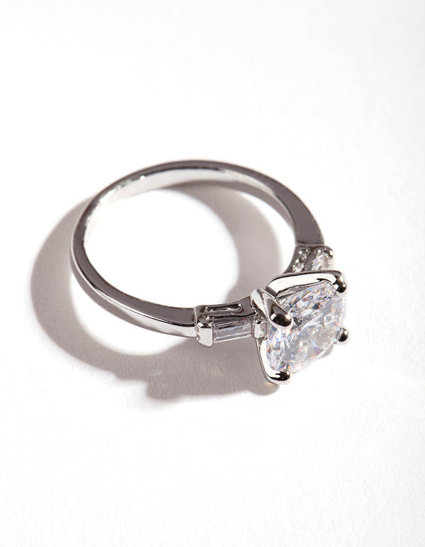 Silver Cubic Zirconia Round Stone Band Ring