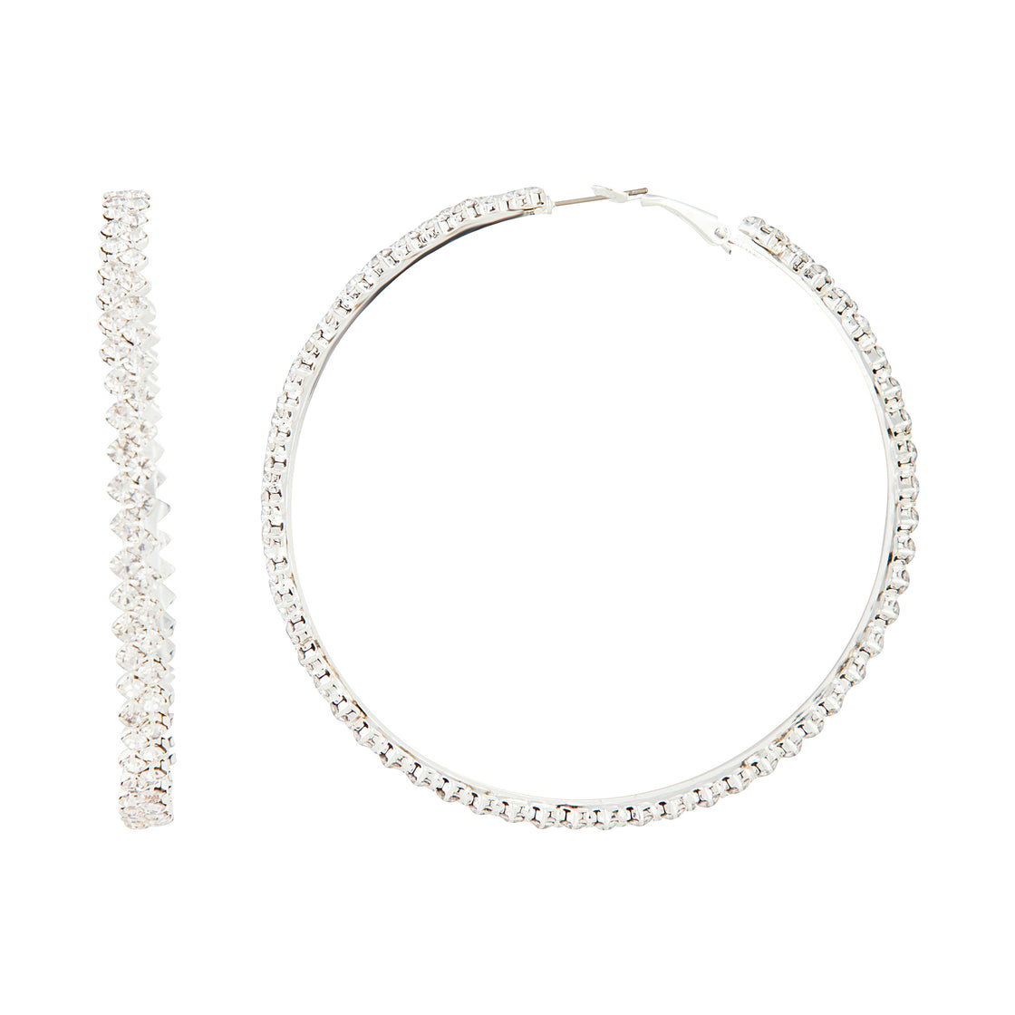 Silver Large Stone Set Hoop Earrings
