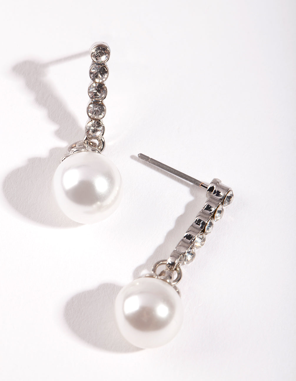 Silver Mini Dia&Pearl Drop Earrings