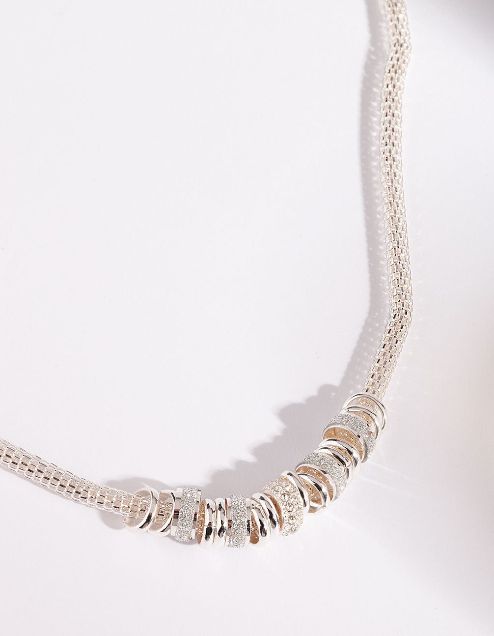 Silver Glitter Ring Chain Necklace