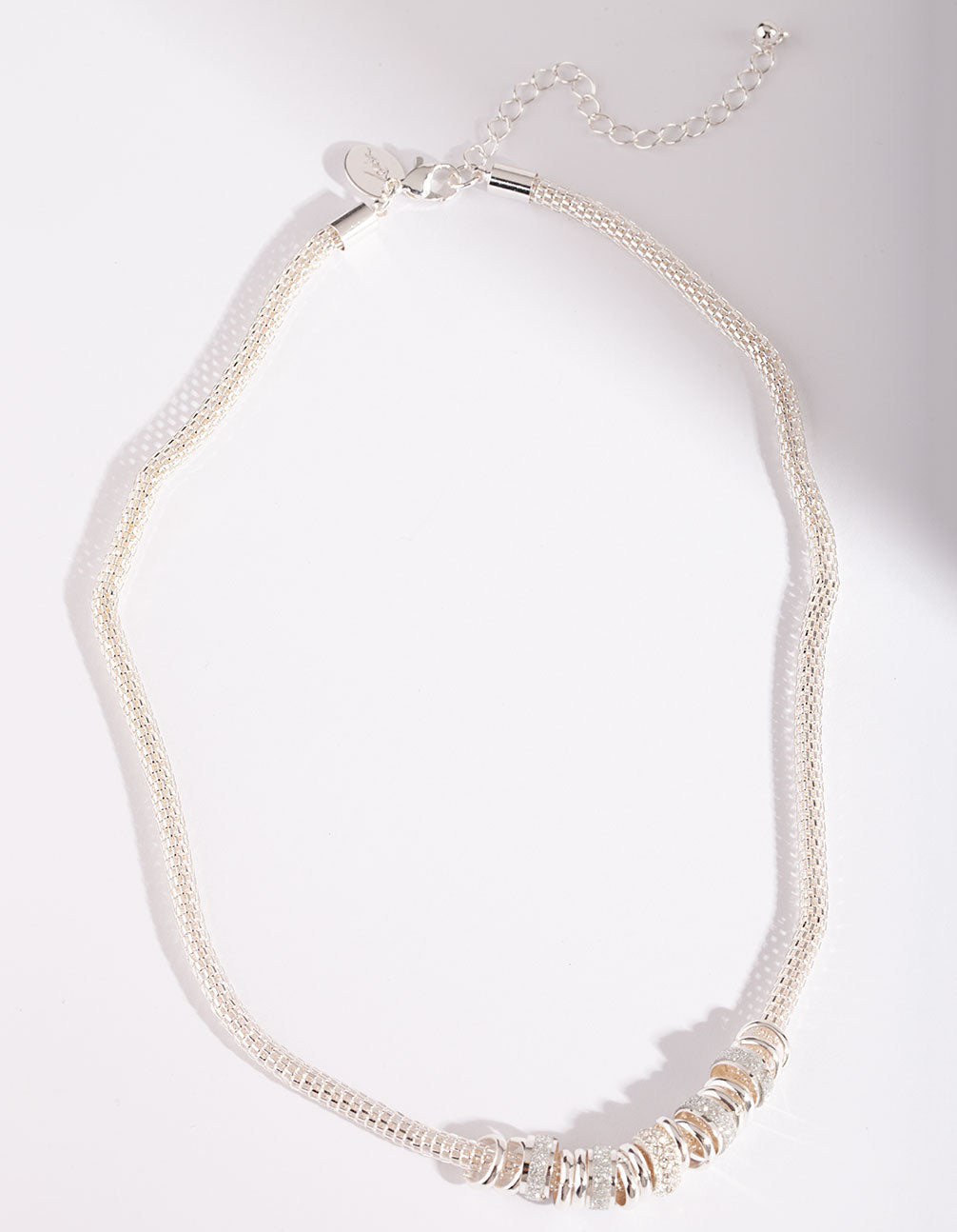 Silver Glitter Ring Chain Necklace