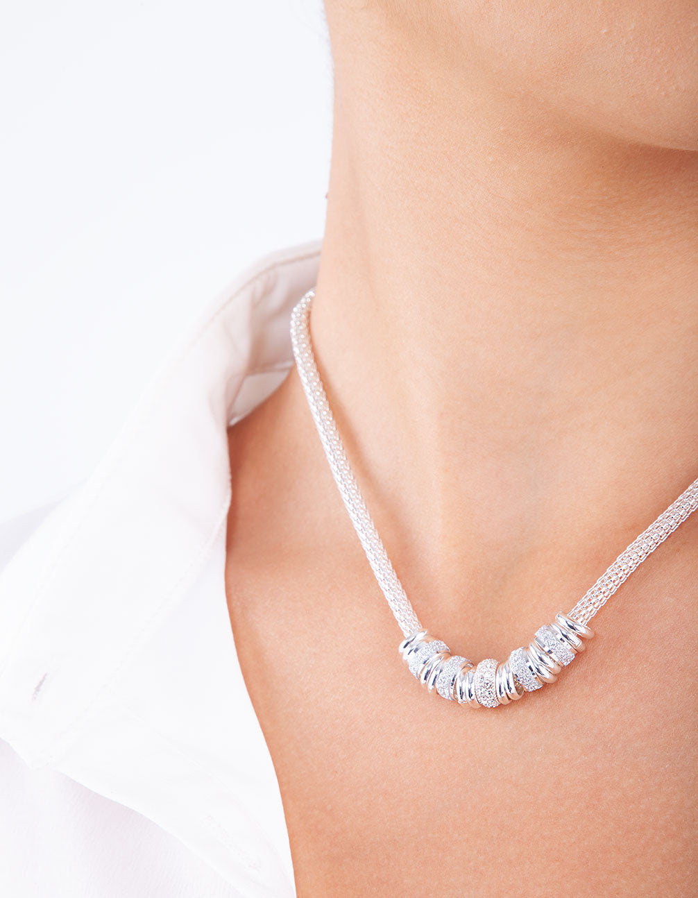 Silver Glitter Ring Chain Necklace