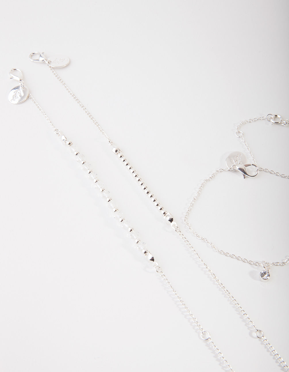 Silver Crystal Tassel Bracelet & Anklet Set