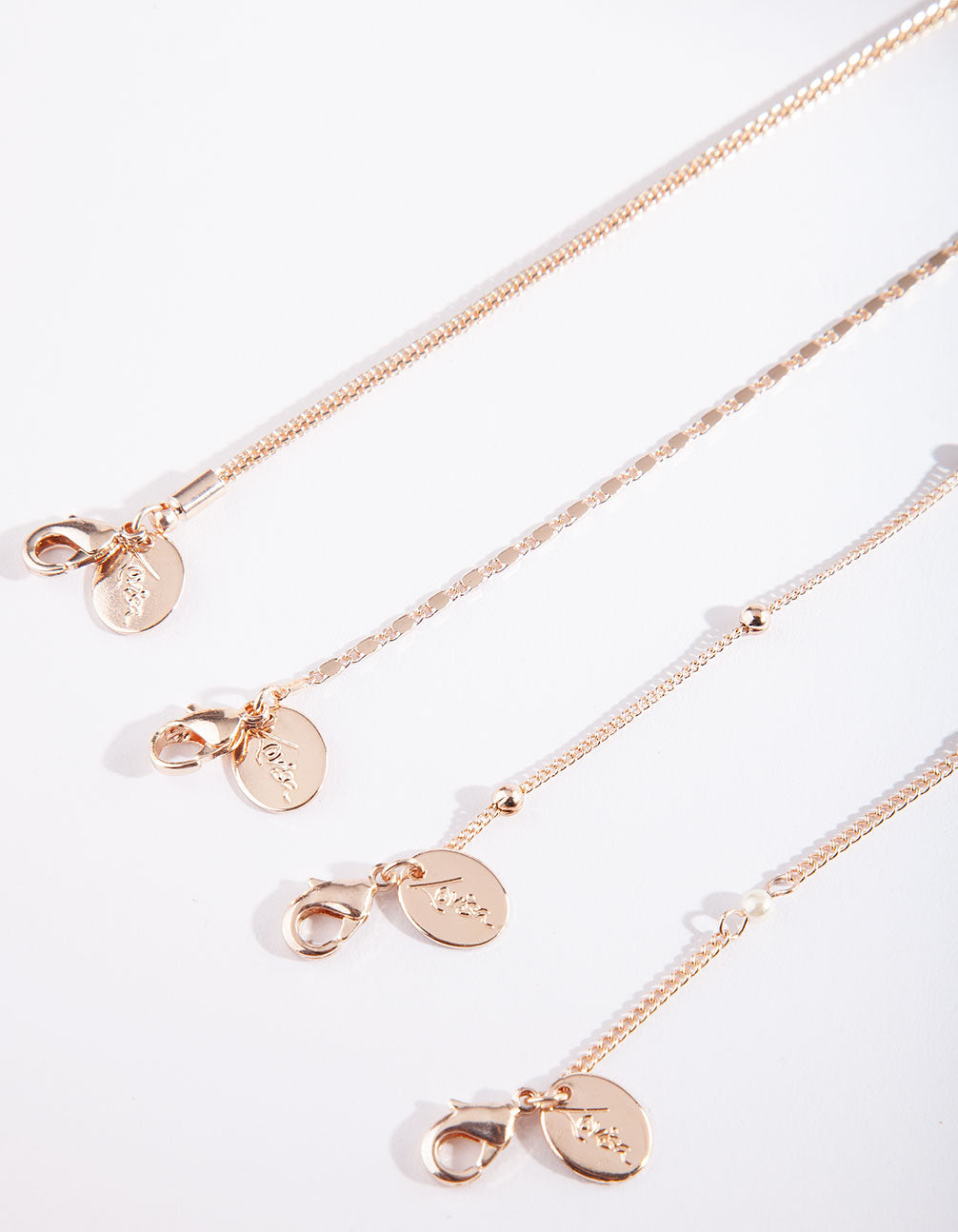 Chains Pearls Rose Gold Bracelet & Anklet 4-Pack