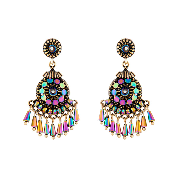 Emerald Mesh Bead Drop Earrings