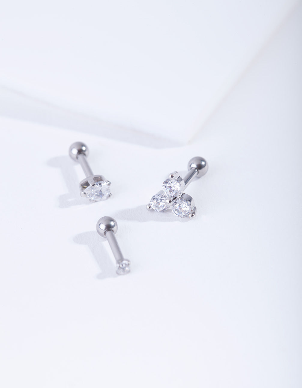 Surgical Steel Triple Diamante Barbell Earrings