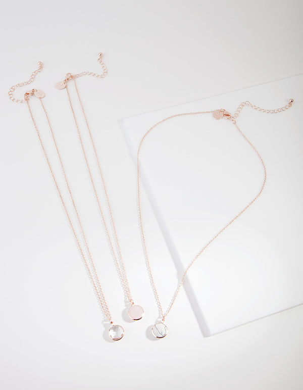 Rose Gold Semi Precious Round Necklace Pack