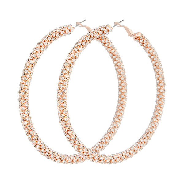 Rose Gold Cup Chain Diamante Large Hoop Earrings