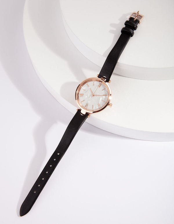 Black Rose Gold Marble Face Watch