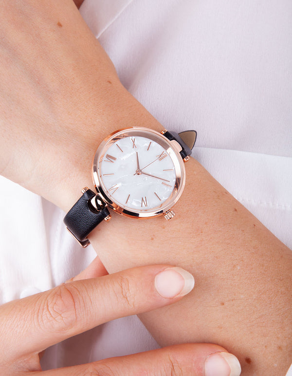 Black Rose Gold Marble Face Watch