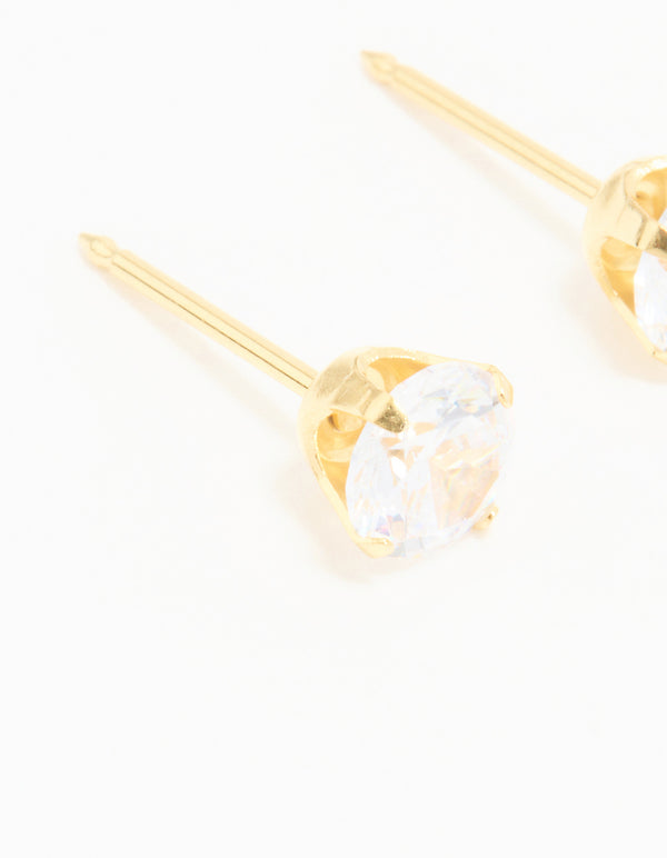 24KT Gold Plated Surgical Stainless Steel 5MM Cubic Zirconia Piercing Stud