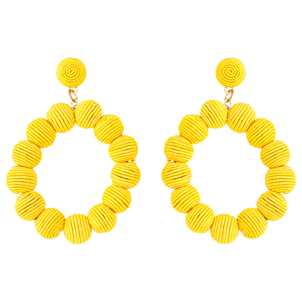 Yellow Cord Wrap Hoop Earrings