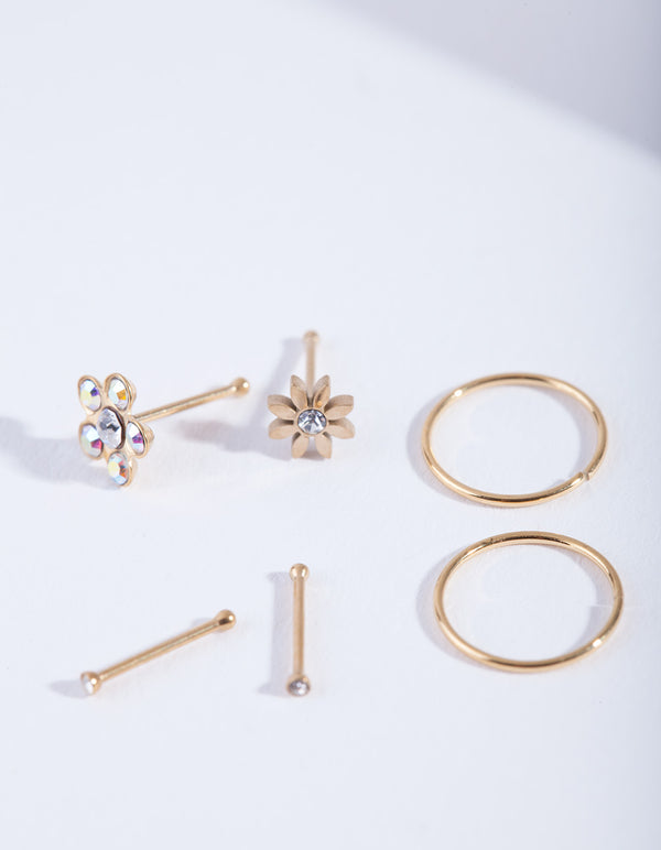 Gold Flower Nose Jewellery 6-Pack