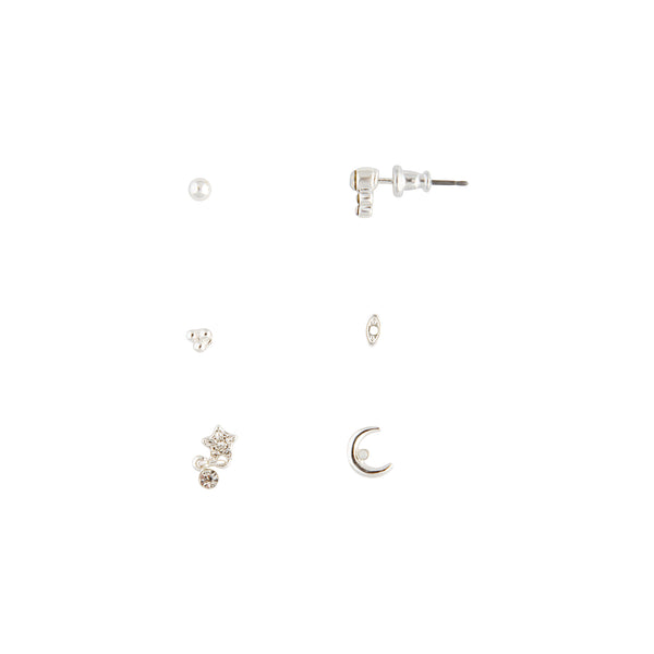 Silver Synthetic Opal Moon Stud Earring Pack