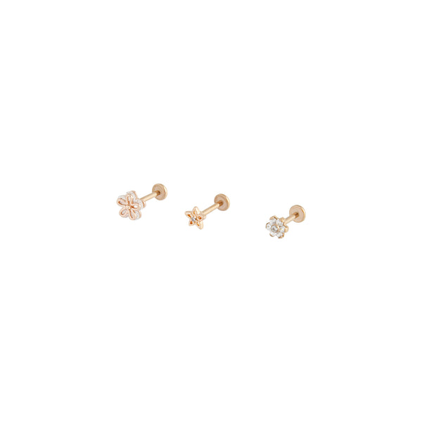 Rose Gold Surgical Steel Cubic Zirconia Flower Flat Back Pack