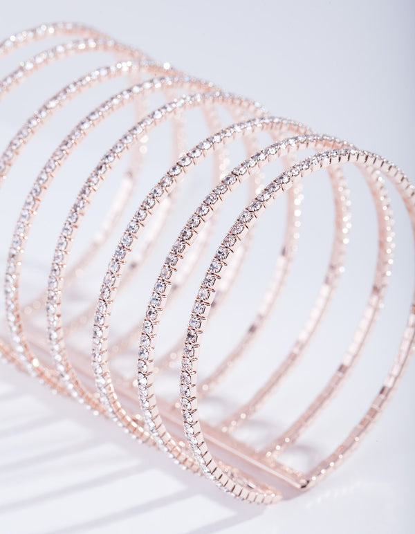 Rose Gold Diamante Row Cuff Bracelet