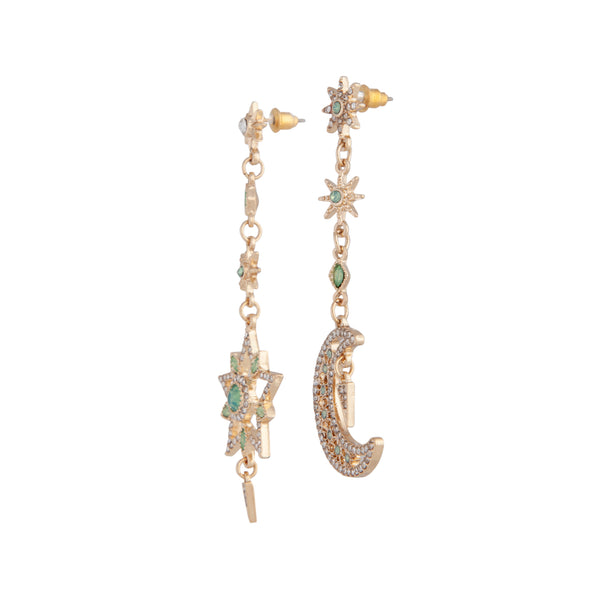 Gold Green Diamante Moon Shimmer Earrings
