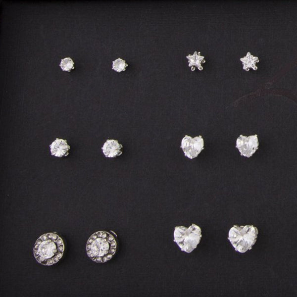 Diamond Simulant Silver Stud Earring 12-Pack