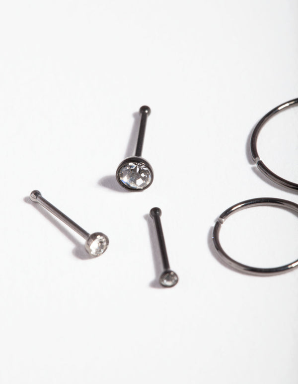 Gunmetal Surgical Steel Fine Nose Jewellery 6-Pack