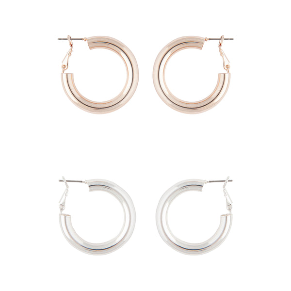 Classic Pack Chunky Rose Gold Silver Hoop